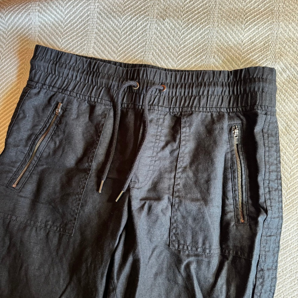 Athleta Cabo Linen Jogger Pants Black Drawstring Elastic Waist Zip Pockets 6 - Picture 2 of 10